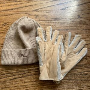Never Worn Tommy Bahama wool and genuine leather gloves with matching hat